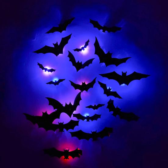 LED Wall Lamp Halloween Stickers, Glow-in-the-Dark Bat & Spider Decorations, Battery-Powered Hanging Ornaments Decor for Haunted House Party,