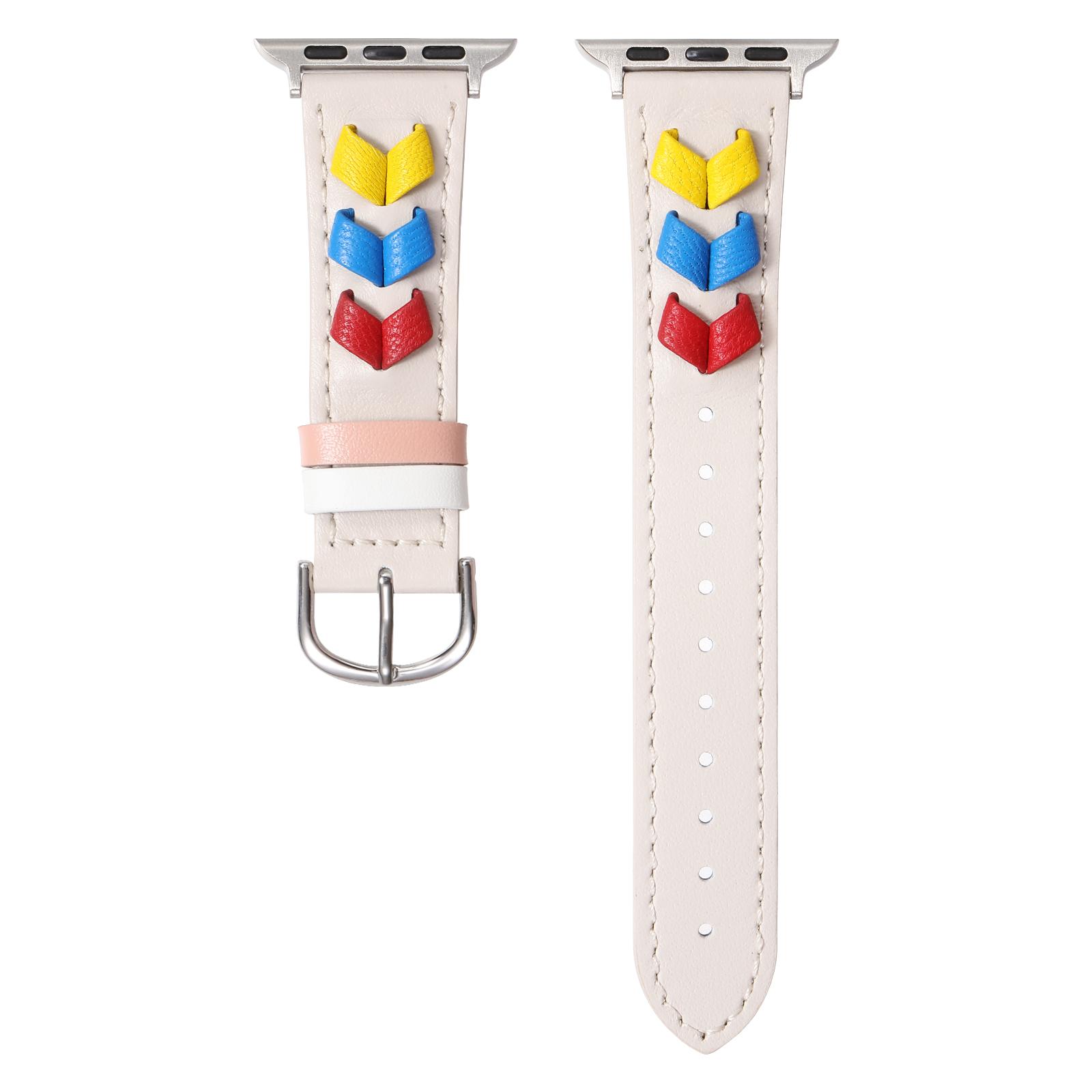 

Кожаный ремешок с сердечками для Apple Watch Series 10 46мм/Ultra 2/Ultra 49мм/9 8 7 45мм/SE (2023) SE (2022) SE 6 5 4 44 мм/3 2 1 42 мм Beige+Multi-color