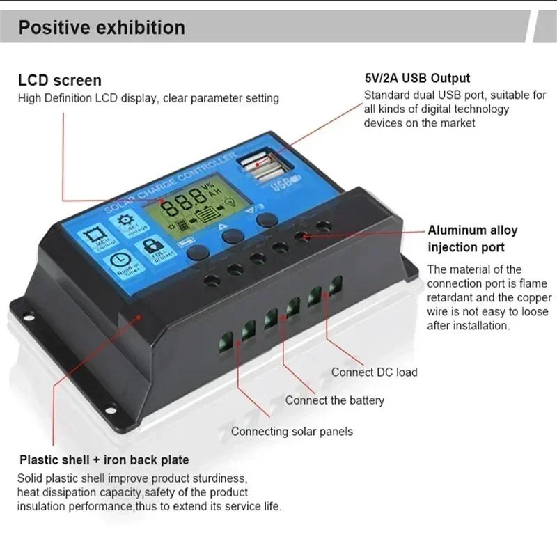 30W Solar Panel+20A/30A/60A Charge Controller&Clip Set 12V Battery Charger Energy Charging Plate Power Bank for Car Home Travel