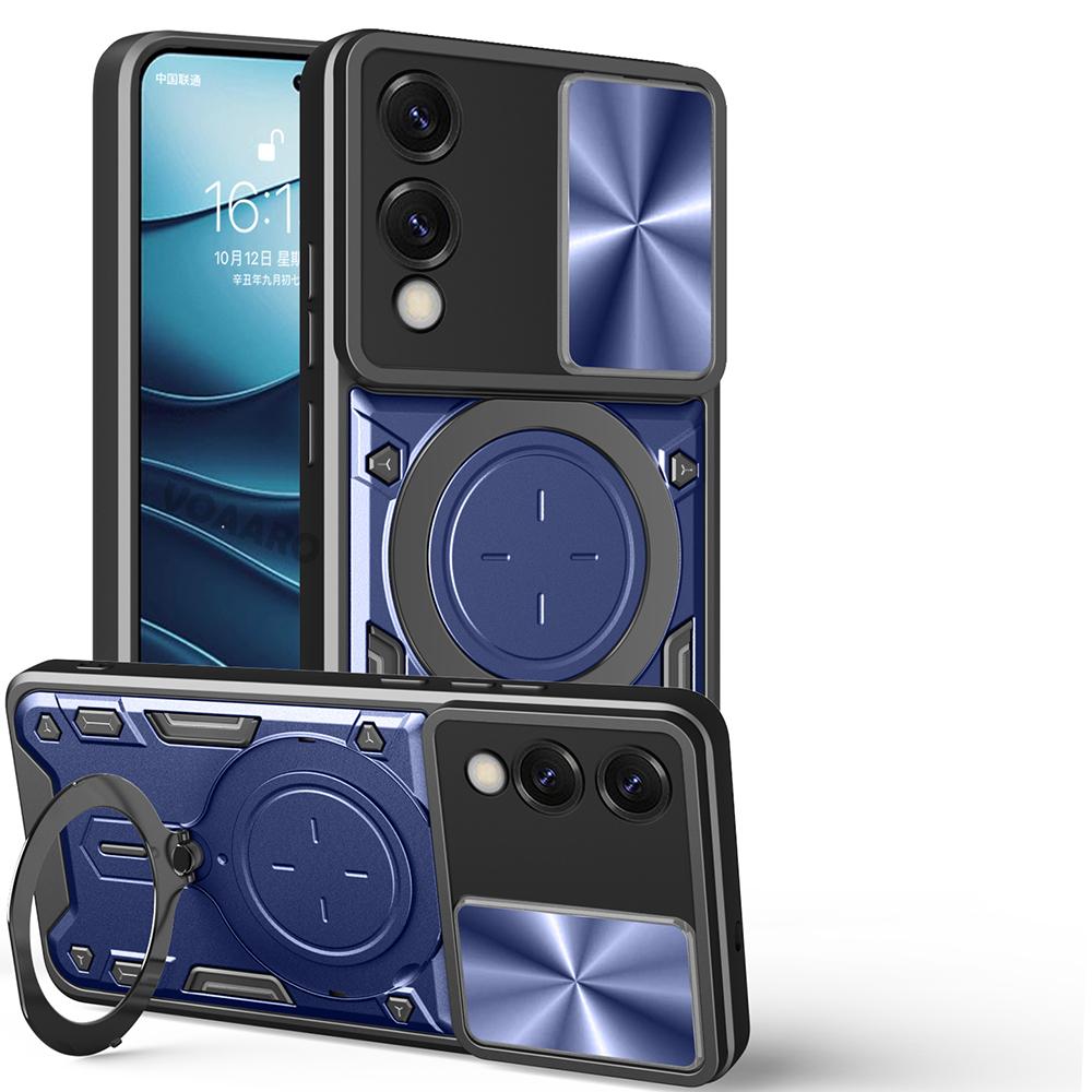 Slide Lens Push Window Armor Funda for Samsung Galaxy S25 Edge 5G Case for Galaxy S25 Slim Case Magnetic Rotate Ring Stand Cover