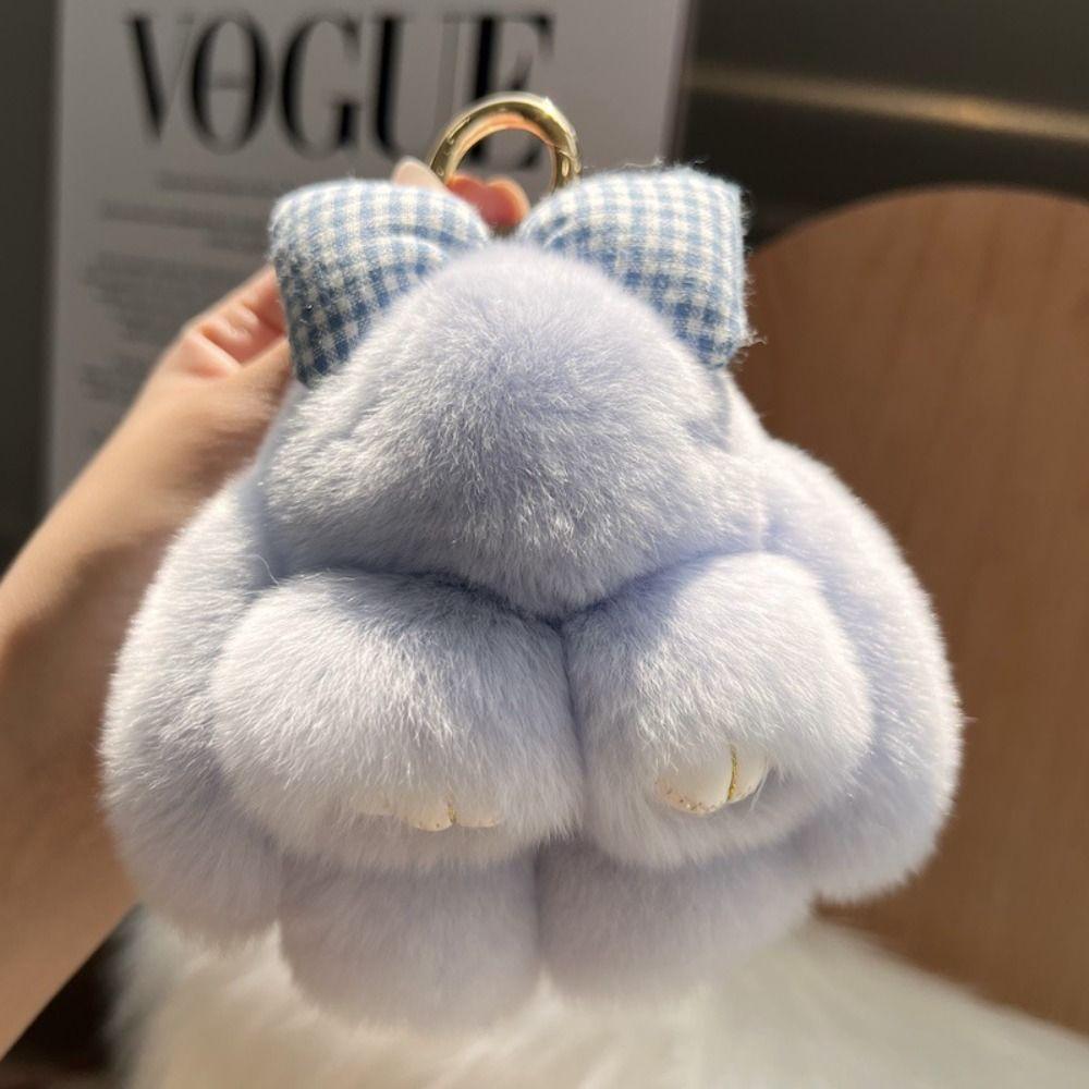 Plush Pompoms Bow Rabbit Pendant Cartoon Hanging Ornament Fluffy Bunny Doll Keychain Stuffed Doll Bag Pendant Bag Accessories