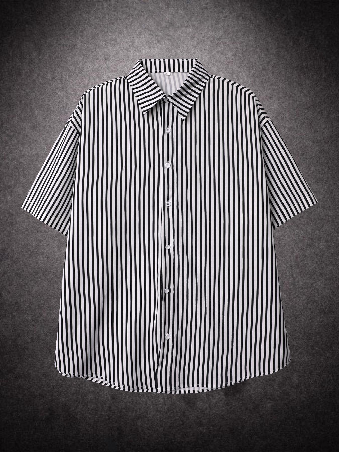 

Негабаритная свободная рубашка с коротким рукавом и полосатым принтом, Гавайская пляжная летняя мужская рубашка, модная повседневная мужская одежда XXL чёрный