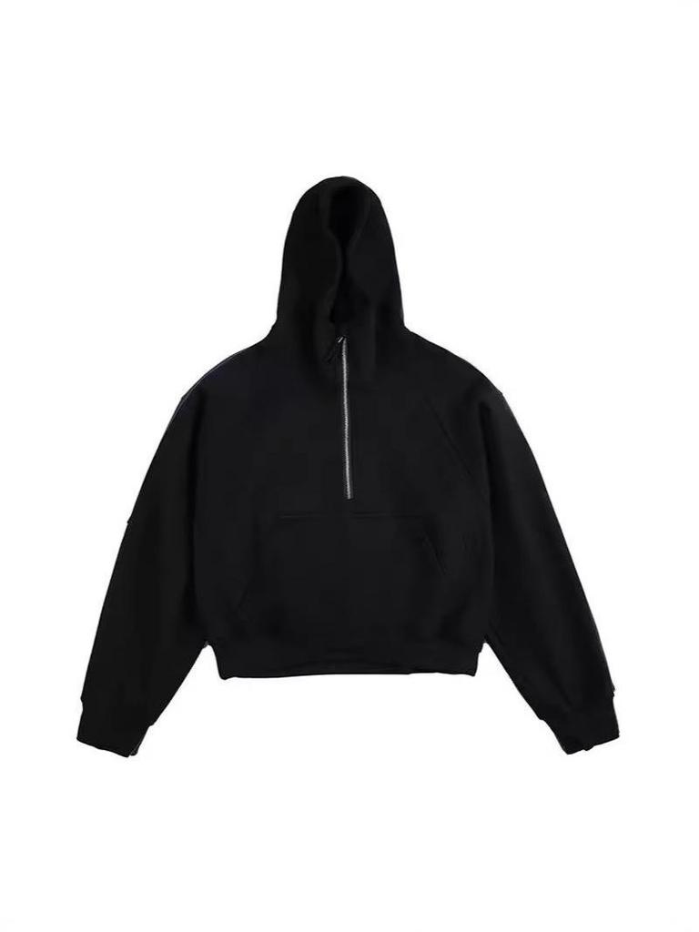 Unisex Deconstructed Half-Zip Stand Collar Hoodie for Spring & Autumn