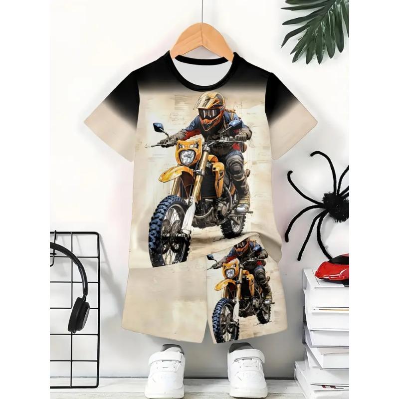 Children's set, summer short sleeved cool 3D astronaut print set, girls' sportswear cute set