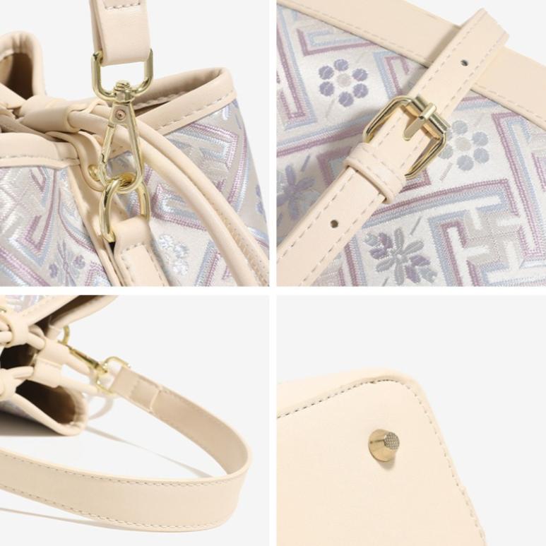 cross body bag for women, Vintage Jacquard Elegant Drawstring Bucket Shoulder Bag