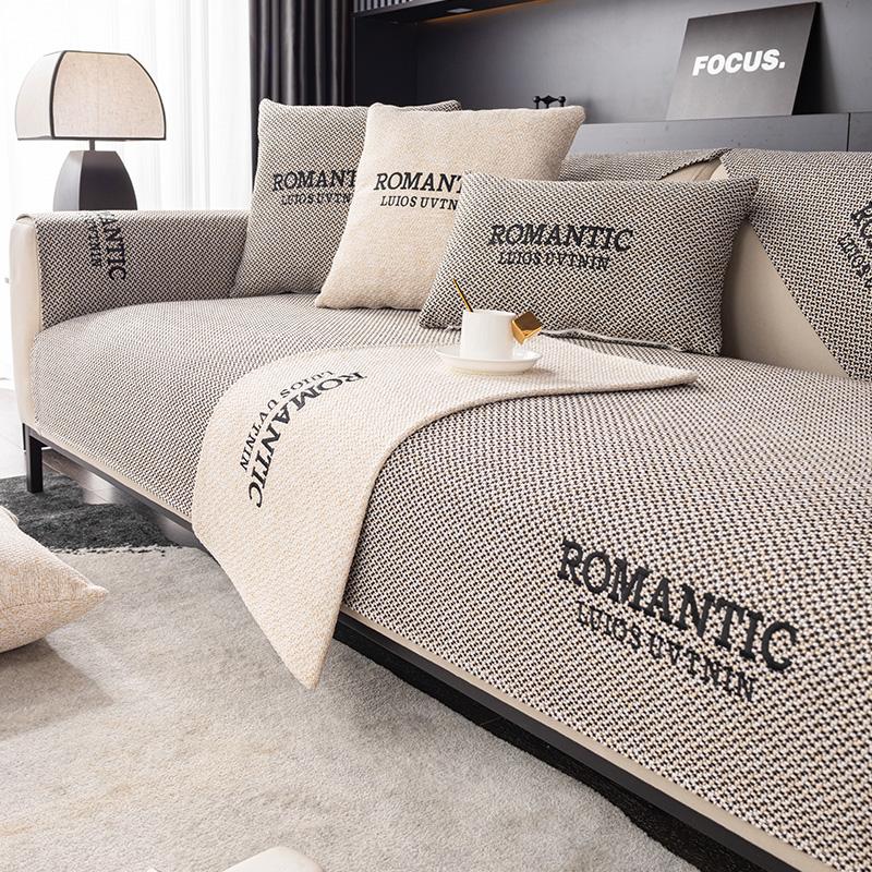 

Чехол на подушку для дивана с вышитыми буквами, подушка для сиденья, всесезонный современный чехол для дивана из хлопка и льна с противоскользящим эффектом 70X70