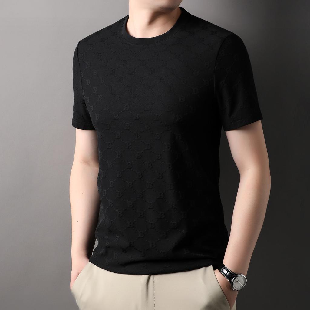 Spring Summer Men's Short Sleeve Jacquard T-shirt Round Neck Loose Fashion Thin Casual Youth Popular Youth