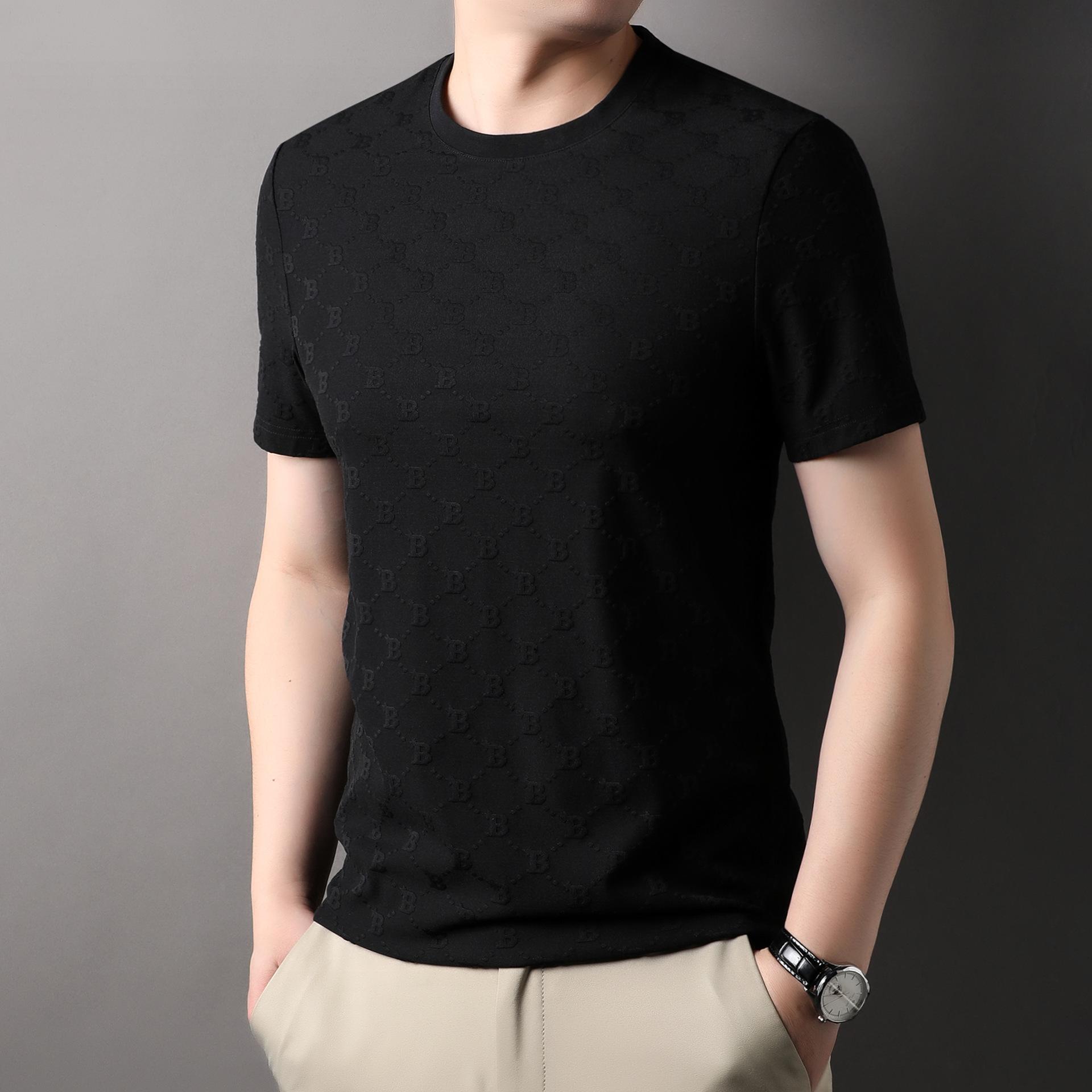 

Весенне-летняя мужская жаккардовая футболка с коротким рукавом, свободная модная тонкая повседневная молодежная футболка с круглым вырезом, популярная молодежь 56/3XL