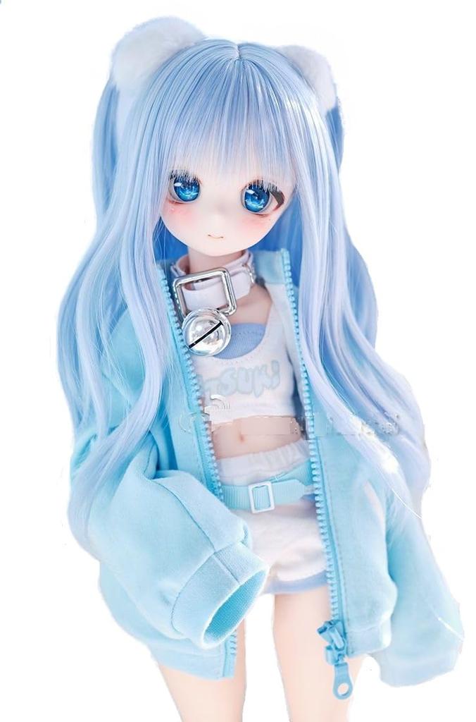 Heat-Resistant Doll Wig ST188, Long Hair with Fluffy Hair Accessories, Compatible with 1/3 Dolls, Wig Only (Light Blue)