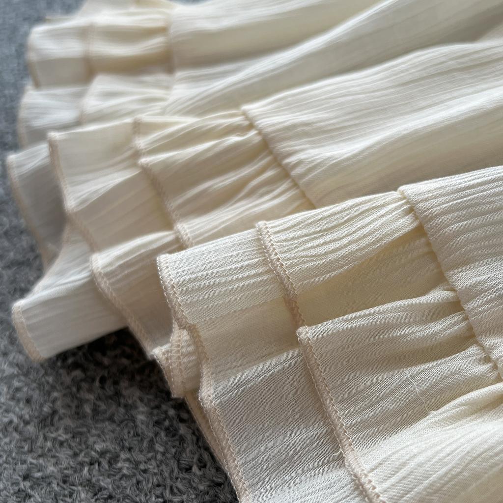 Sommer Damen Tiefer V-Ausschnitt Rüschen Uni Chiffon Oversize Chic Boho Strandurlaub Lange Maxi Kleider