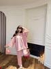 Women's Cotton Pajama Set - Solid Color, Long Sleeve, Long Pants, Casual Relaxed Fit for Spring/Summer.