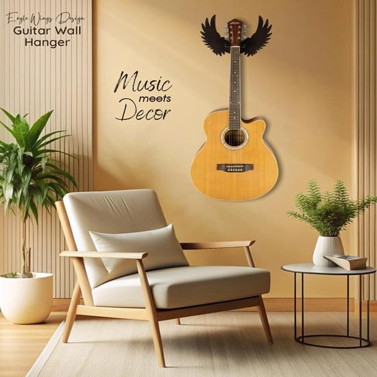 Suport de perete pentru chitară, din lemn, design aripi de vultur, pentru chitare acustice, electrice și ukulele