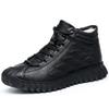 Herren-High-Top-Schuhe aus Rindsleder der ersten Schicht, Winter-Samt verdickt warmes Fell integriert, lässige Baumwollschuhe, rutschfeste Papa-Baumwollstiefel