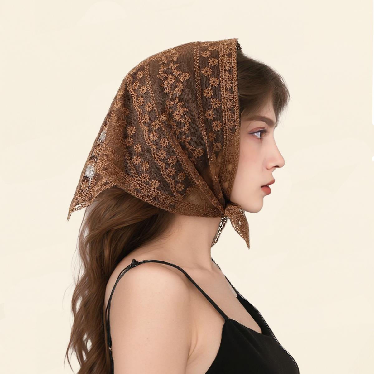 

Новый вышитый кружевной шарф-шаль с вырезами, католический молитвенный церковный шарф, треугольный шарф, цветочные шарфы, женский головной платок для невесты