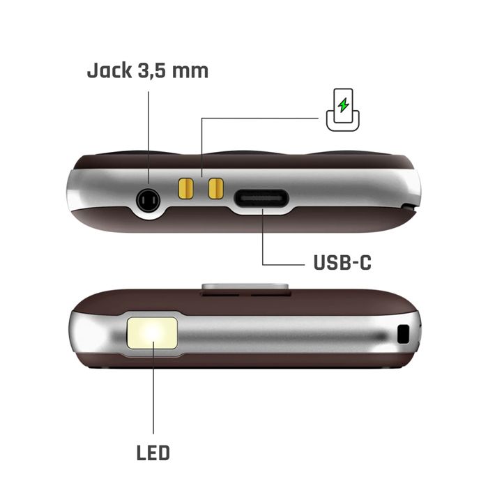 Téléphone Senior touches mémoires Autonomie 18 jours socle de charge myPhone Marron
