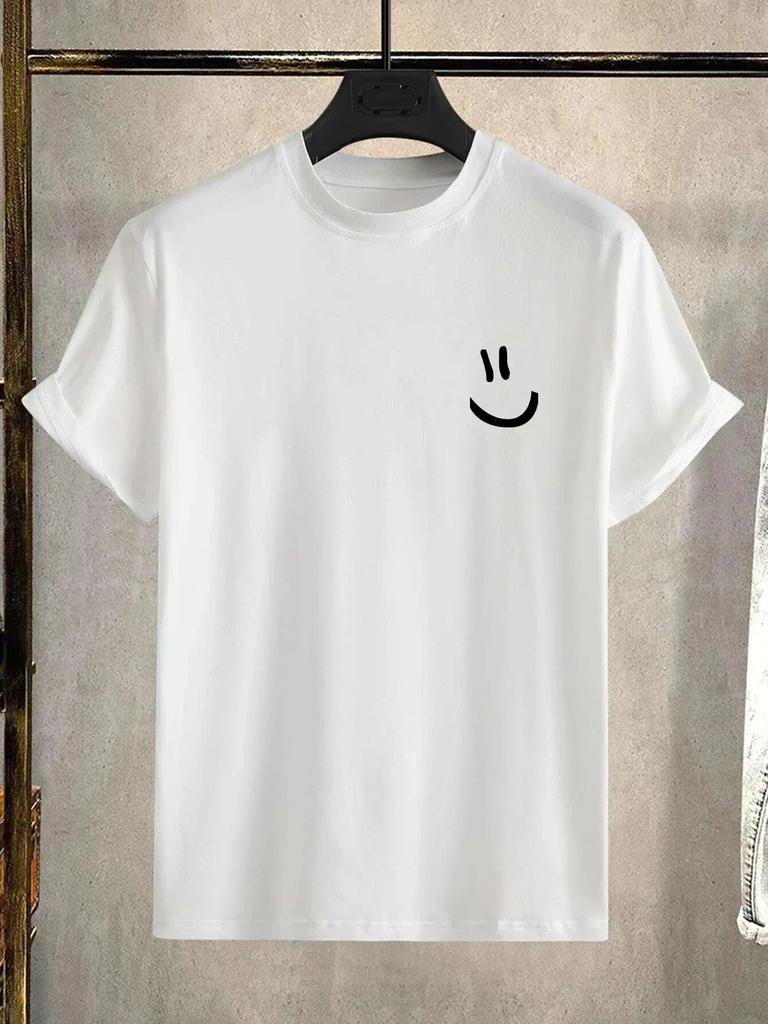 Smile Print T-Shirt for Men's Casual Crew Neck Short-Sleeve Fashion Summer T-Shirts Tops, Regular and Over Man Tees Tops#Color