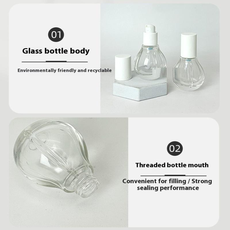 30 ml Glasflaschen für Lotionen für Reisen, Glühbirnenform, Klare leere Pumpflasche für kosmetische Cremes, Make-up, Ätherische Öle