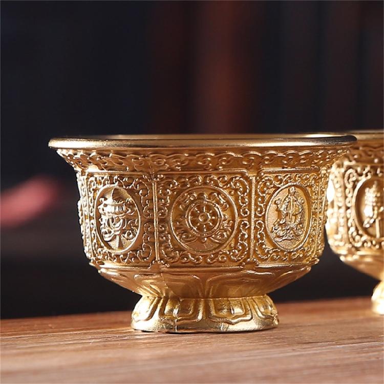 Metal Offering Cup with Eight Auspicious Symbol Tibetan Water Bowl for Household Use Religious Buddhas Decoration