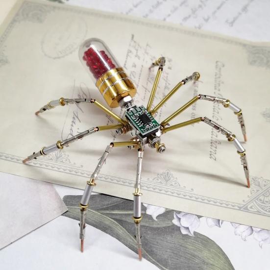 Model Păianjen Mecanic Steampunk Ornament Păianjen Metalic 3D Steampunk Kit Asamblare Păianjen Puzzle DIY Cadou Iubitor de Păianjeni Copii Adulți