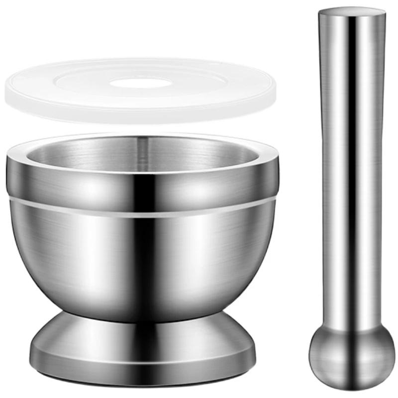 304 Stainless Steel Garlic Masher Stone Mortar Garlic Mortar Mashing Tank Household Tamping Medicine Ramming and Grinding