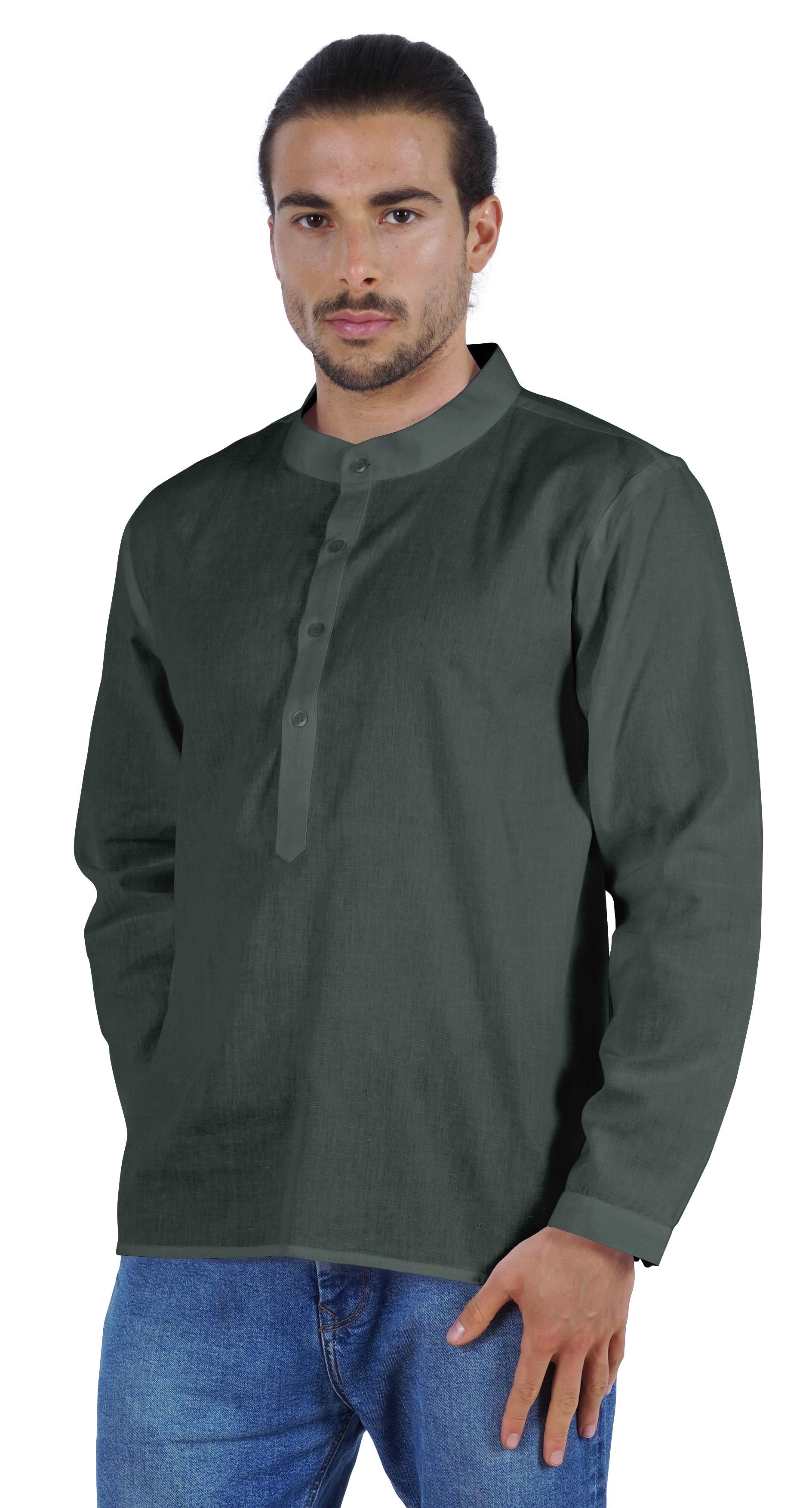 

Індійська коротка чоловіча сорочка Курта Хенлі з довгим рукавом сорочка з мандариновим коміром XXL чирок зелений колір