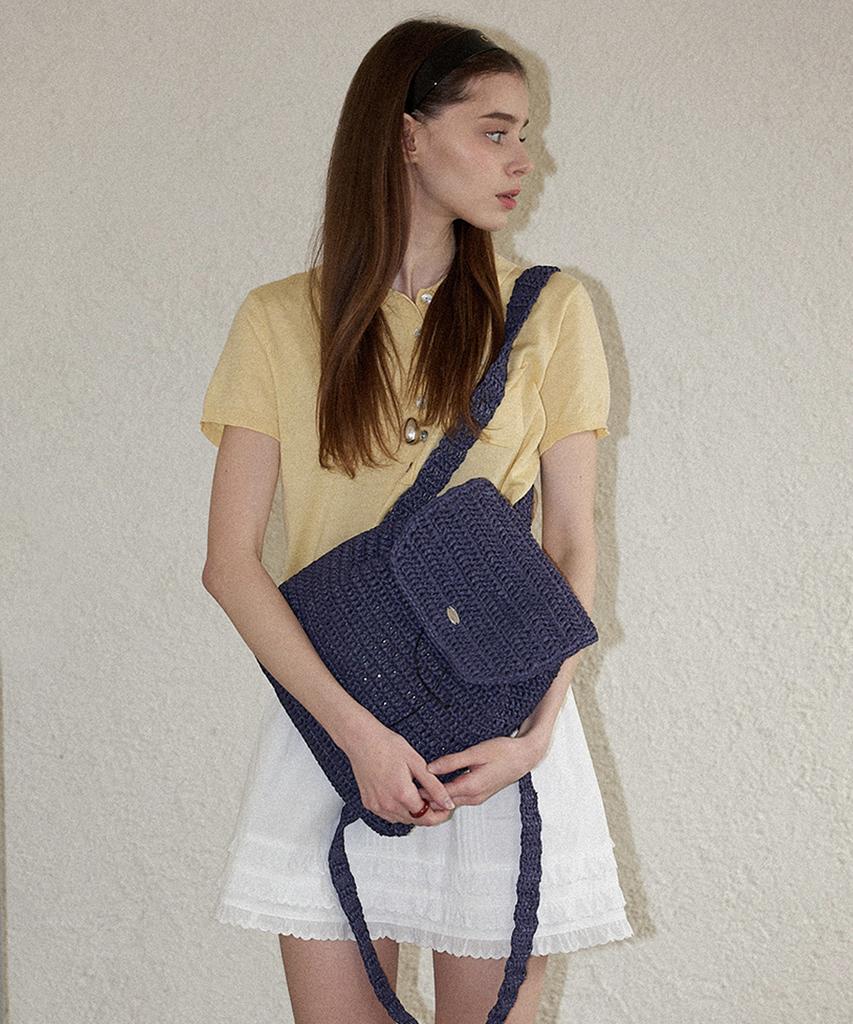 Slowslowly Lily Handmade Crochet Raffia Backpack (+Gift Heart Keyring Included) _ Navy