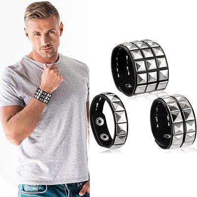 Moda 3 rzędy kolce nit Stud szeroki mankiet skórzany Punk Gothic Rock bransoletka unisex bransoletka męska biżuteria YSX