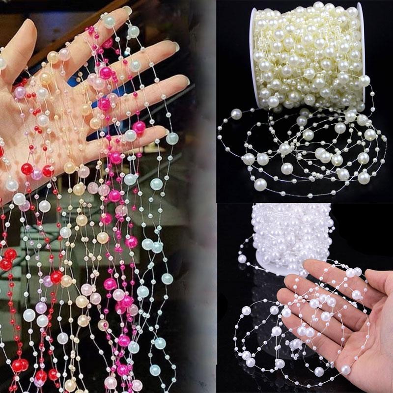 2/5/10Meter Imitation Pearl String Fishing Line Artificial Pearls String 8+3mm Bead Chain for Craft Garland Flower Wedding Decor