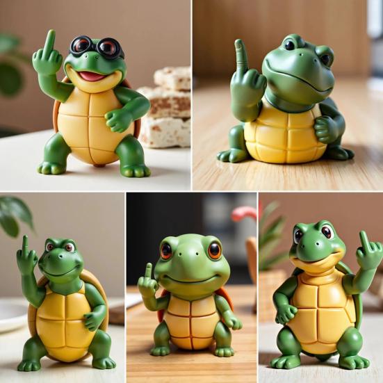 Middle Finger Turtle Figurine Resin Cartoon Turtle Statue Desk Buddy Hand-Painted Turtle