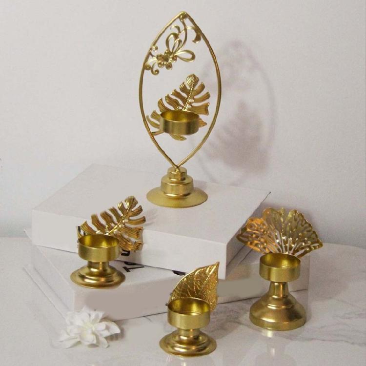 Iron Candlestick Centerpieces Tealight Candle Holder Leaf Designs Metal Candle Stand for Warm Lighting Table Decors