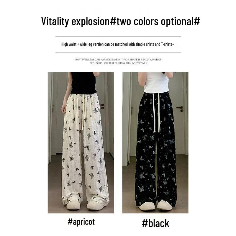 Petite High Waist Bow Wide-Leg Ice Silk Pants - Women's Summer Style