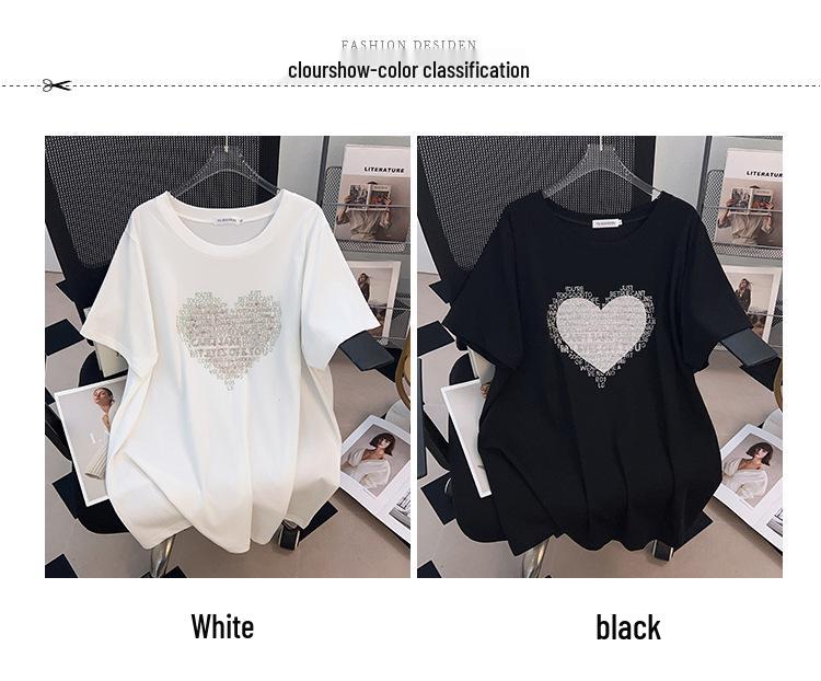 Plus Size Loose Fit Mid-Length Short-Sleeve Women's T-Shirt, Round Neck 200/300/350 Jin, Style 608