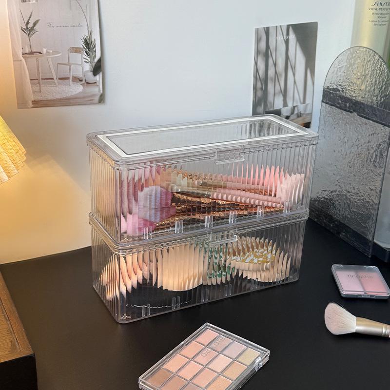 Transparent Dustproof Makeup Brush Storage Box with Lid - Large Capacity Vanity Organizer