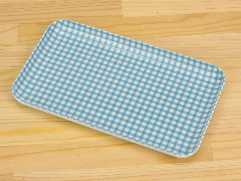 TATSU-CRAFT ST Caster Tray SS Check Blue, Dishwasher Safe, Stylish Plastic Tray, Large, Small, Deep, Square, Rectangular, Western and Japanese Style,