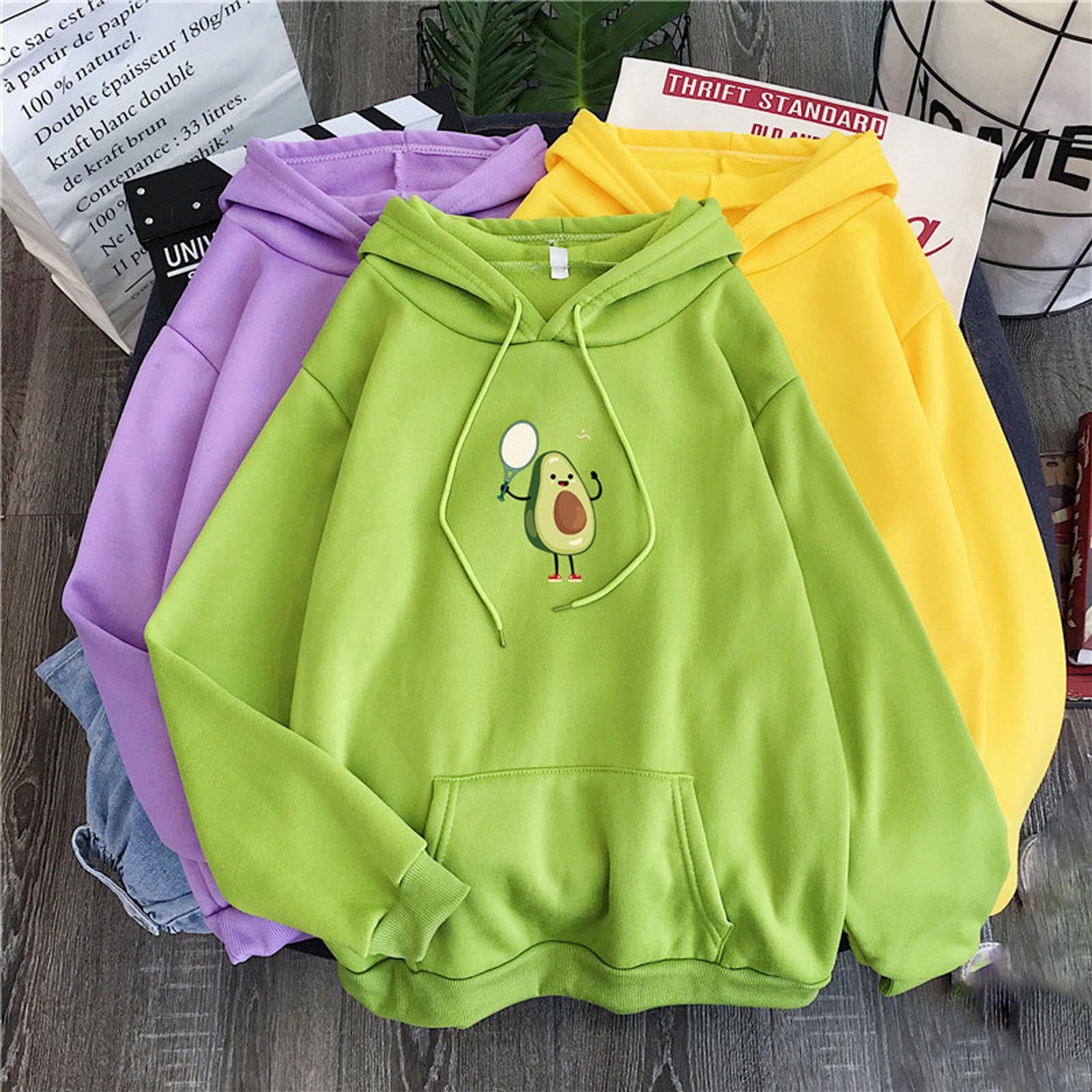 Womens Long Sleeve  Hoodies Drawstring Pullover Print Loose Sweatshirts M зелёный