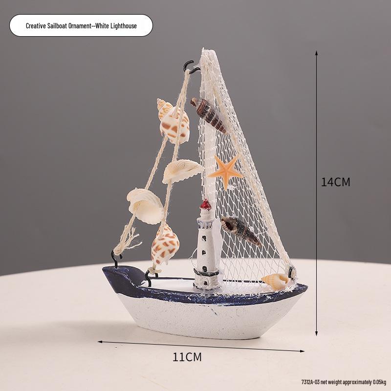 

Decorative Mediterranean Wooden Sailboat Model for Home and Office Display