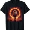 Lion Walking Through Fire Ring Graphic Tee Mens  Womens Breathable Cotton TShirt Daily Wear