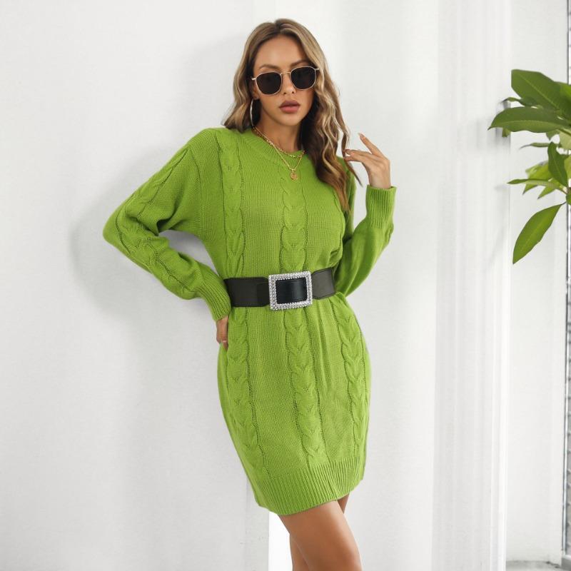 Twist Long Sleeve Sweater Dress Women's Loose Knit Dresses Autumn and Winter Casual Sweater