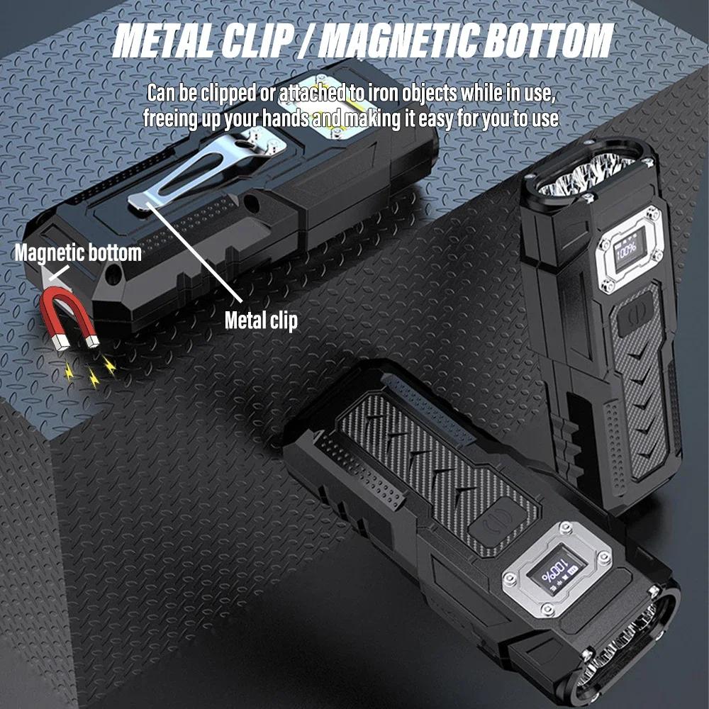Super Bright LED Flashlight Rechargeable Torch Portable Work Light Outdoor Camping Light with High Brightness COB Side Light