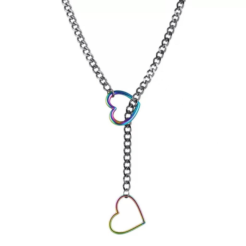 Trendige Edelstahl-Kette mit buntem Herz - Vielseitiger Unisex-Hip-Hop-Stil