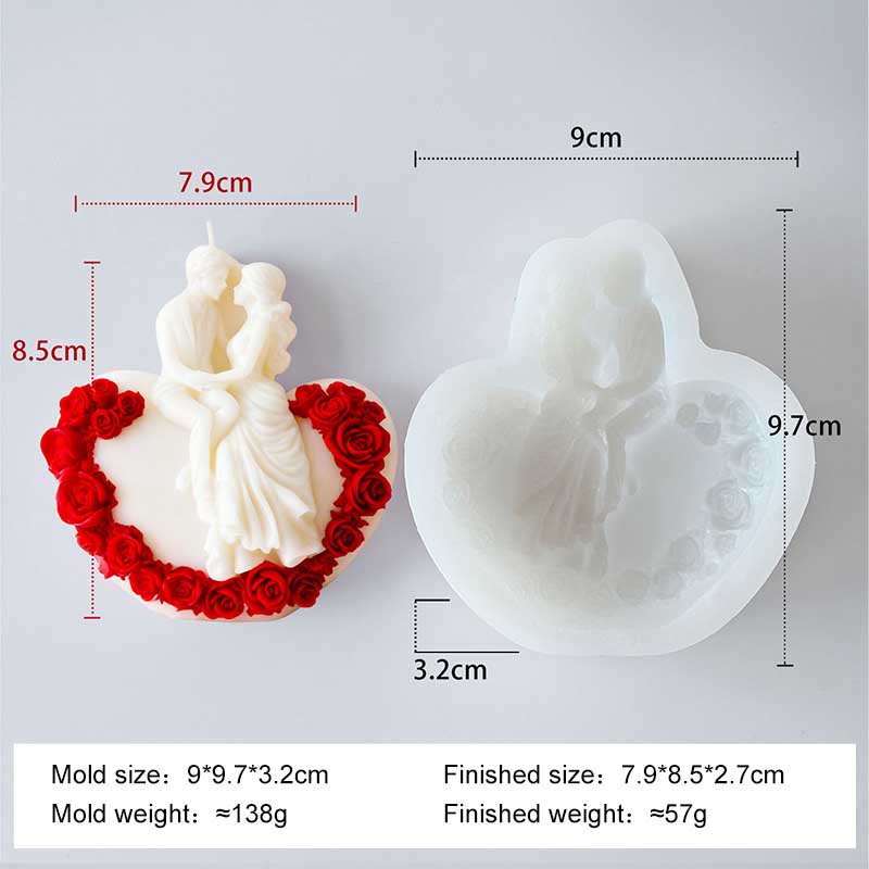 DIY Love Couples Valentine's Day Rose Silicone Mold Handmade Scented Candle Plaster Form Mold Wedding Candle Making Molds