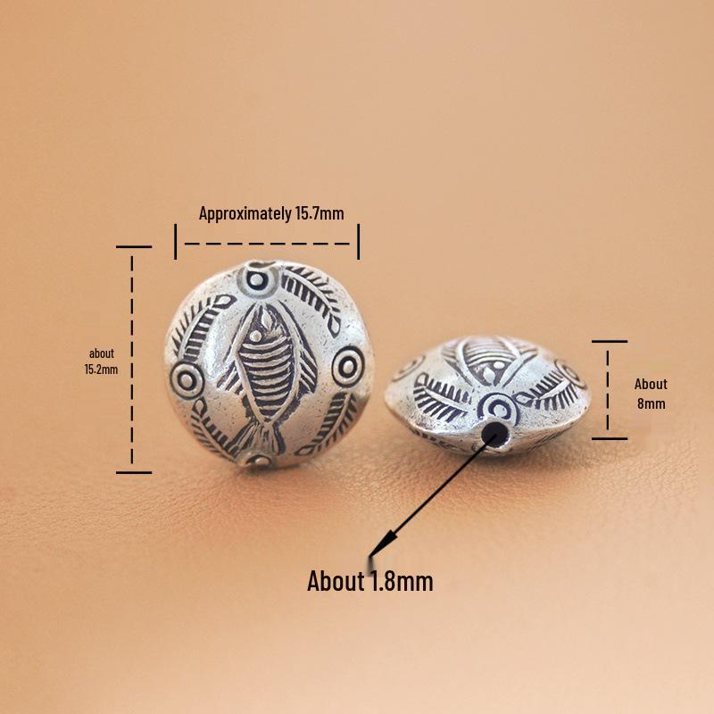 Thai Handmade Silver Ethnic-Style Bracelet Beads - Aged  Personalized Fashion Accessory