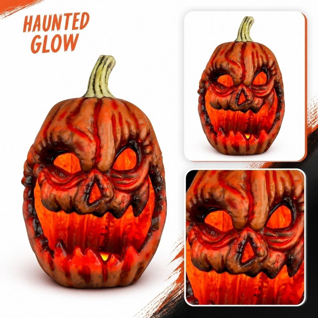 Halloween Pumpkin Craft Ornament Decoration with Carved Face Design for Seasonal Home Display and Festive Tabletop Arrangement
