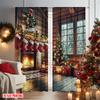 2pcs 2D flat printing Merry Christmas Window Curtains Farm Style Christmas Scene Durable 100% Polyester Fabric Without