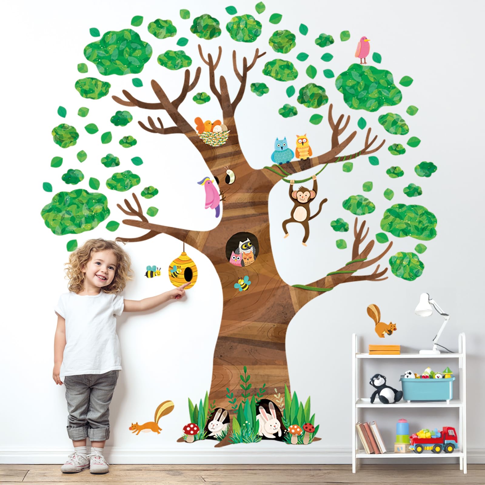 

DECOWALL Extra Large Giant Tree and Animal Wall Sticker Decorative Wall Art Sticker for Kids Bathroom Room Infant DL4-1709 (150x160 cm) Kindergarten,