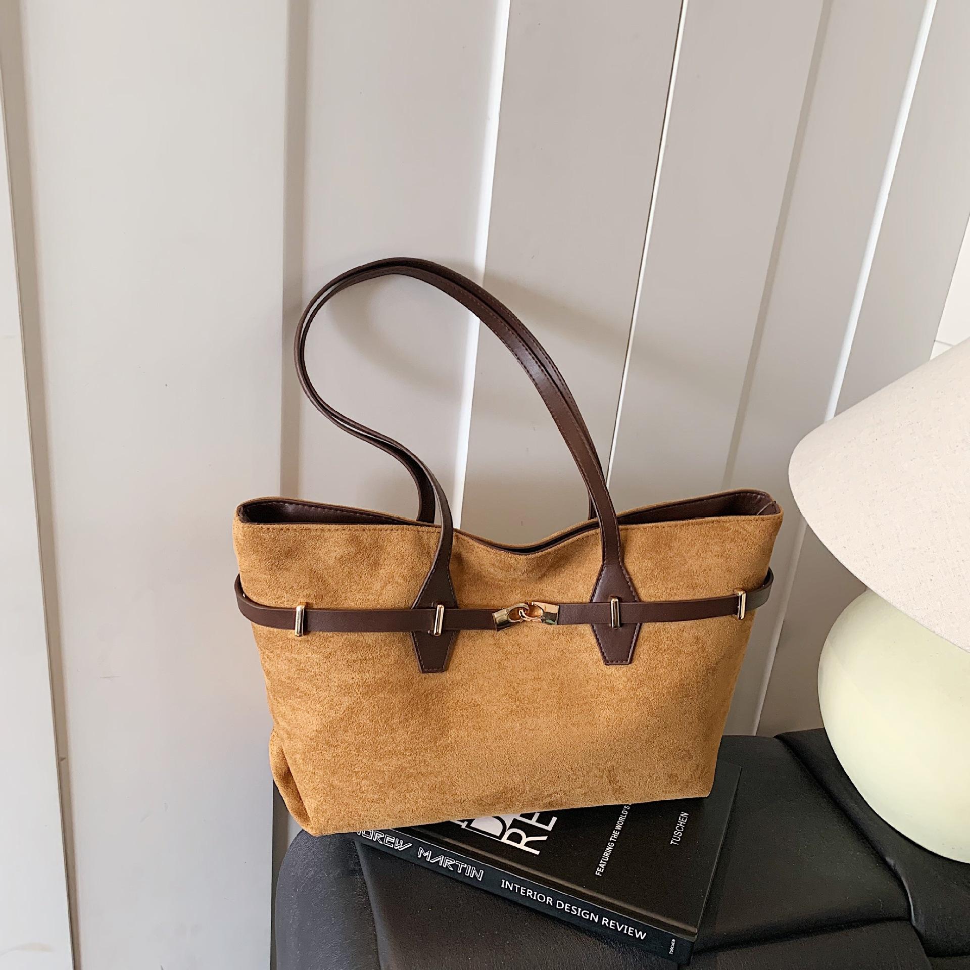 Vintage large-capacity tote bag, suede trendy shoulder bag, stylish leopard print fashi women s handbag Extra Large