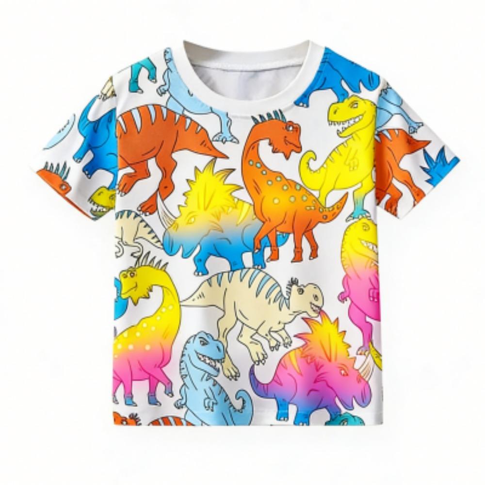 Kids T-shirt Colorful Cartoon Dinosaur 3D Print Kids Short Sleeves T-Shirt Loose Casual Summer Outdoor Boy and Girl Tees Tops