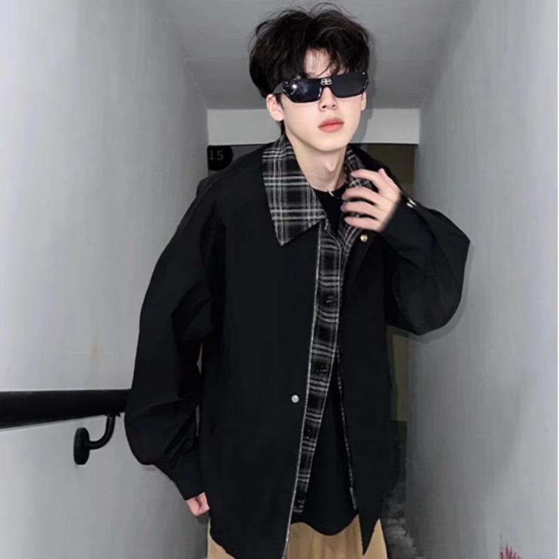 Men's Retro Lapel Two-Piece Look Jacket - Autumn/Winter Trendy Casual Loose Baseball Style