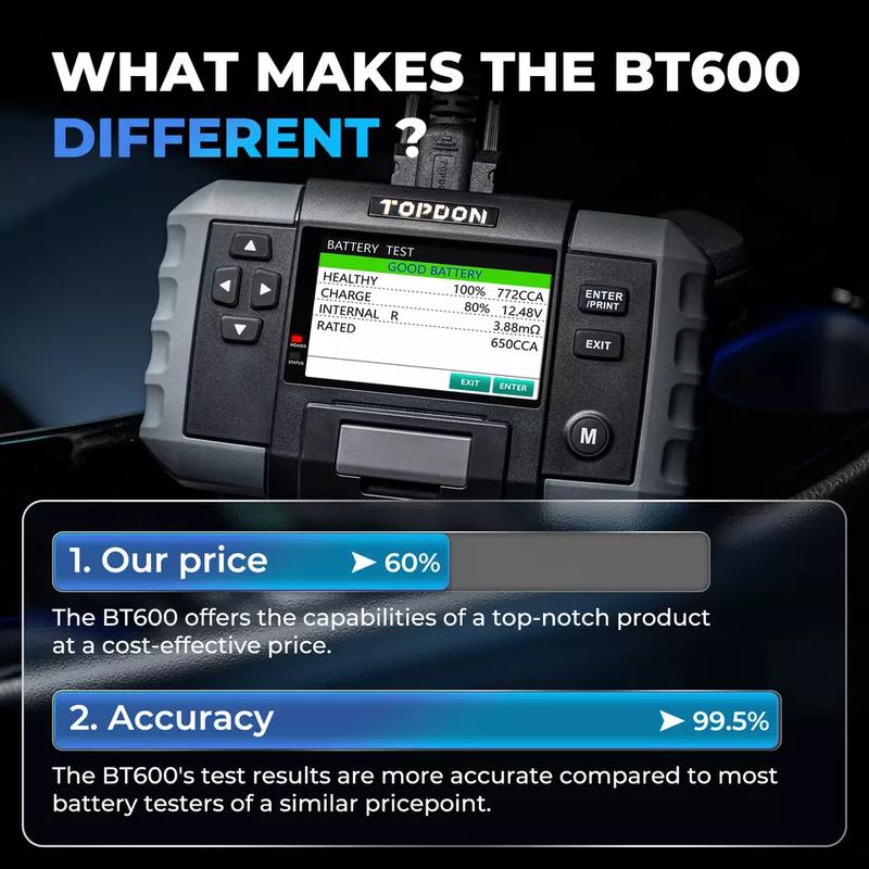 

TOPDON BT600 12V 24V Car Battery Tester Lead Acid Vehicle Automotive Analyzer with Bulit-In Thermal Printer Car Battery Tool BT600