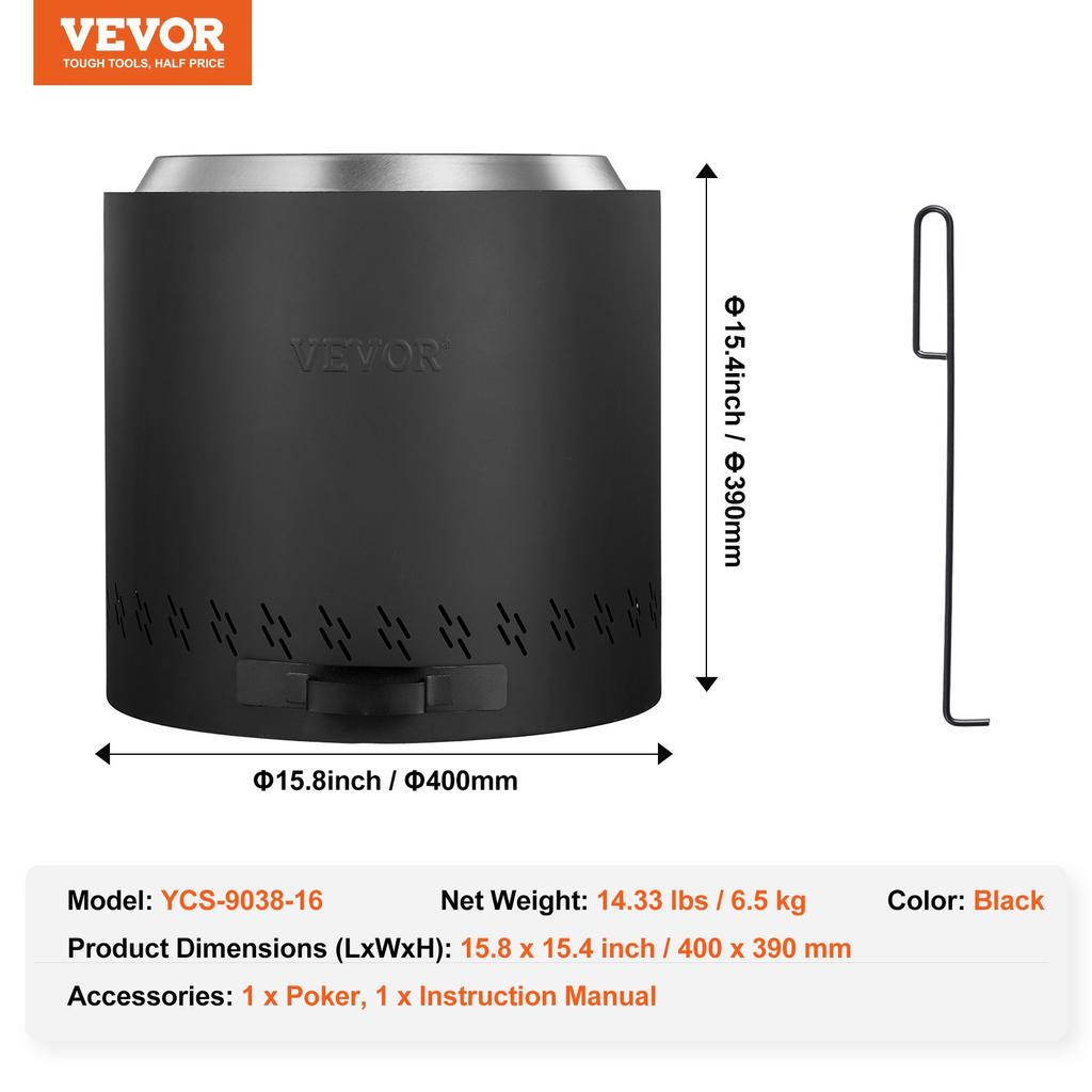 VEVOR Smokeless Fire Pit Stove Bonfire 40 Cm Dia Wood Burning Stainless Steel